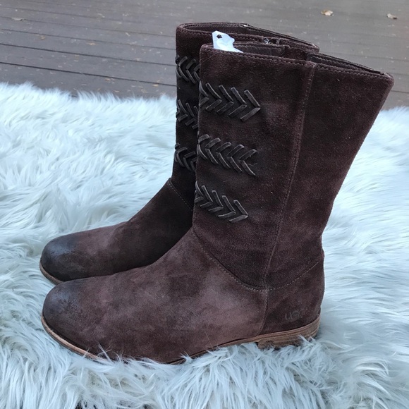 UGG Brown Suede Side Zip Ankle Boots - Picture 2 of 16